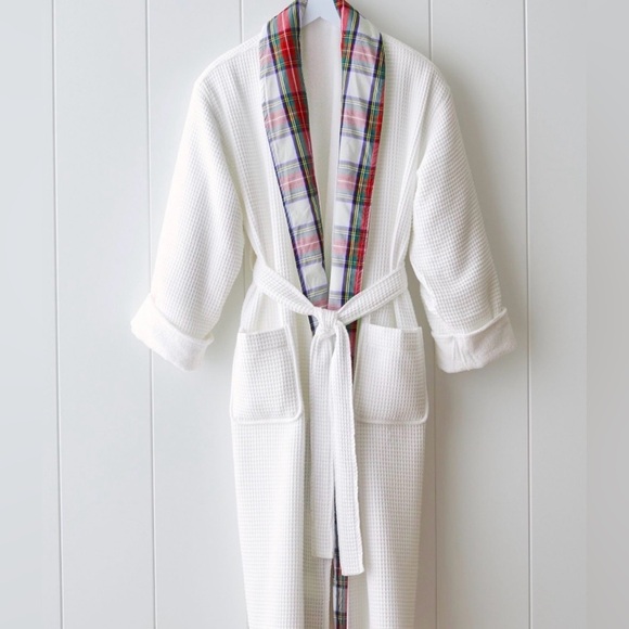 Pottery Barn Other - NWT Pottery Barn Waffle Weave Resort Stewart Plaid Robe – White – Size XL